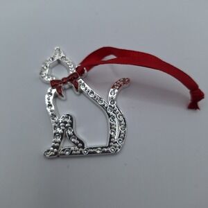 Harvey Lewis Silver Plated Cat Christmas Tree Ornament  Swarovski Crystal 2.5"